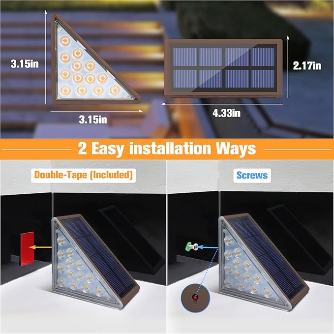 VOLISUN Solar Step Lights Outdoor Waterproof, LED Outdoor Stair Lights, Solar Step Light for Outside, Deck Light Decor for Stair,Front Porch and Patio(Brown,12 Pack)