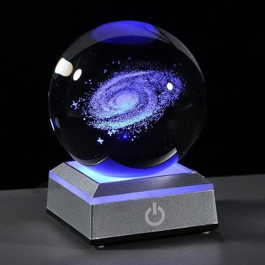 3d Galaxy Model Crystal Ball Led Lamp Base - Space Decor World Globe Planets Sphere Night Light 80mm 3.15 Inch - Solar System Decor Best Birthday Astronomy Gifts For Men Physics Science Teacher