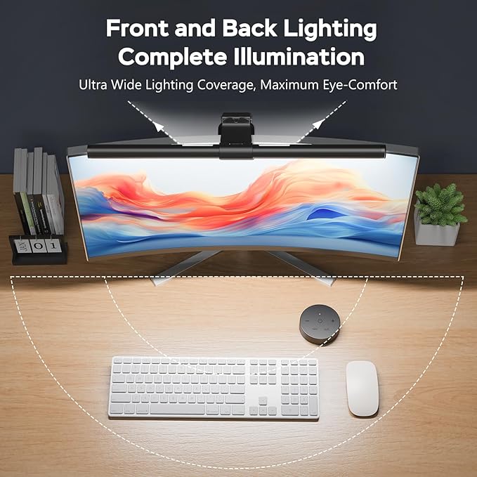 OOWOLF Monitor Light Bar with Remote, Ra95 Computer Monitor Lamp for Eye Caring, USB Reading LED Task Lamp with Dimming, Dimmable Light Bar with Backlight, No Glare Space Saving Home Office Desk Lamp