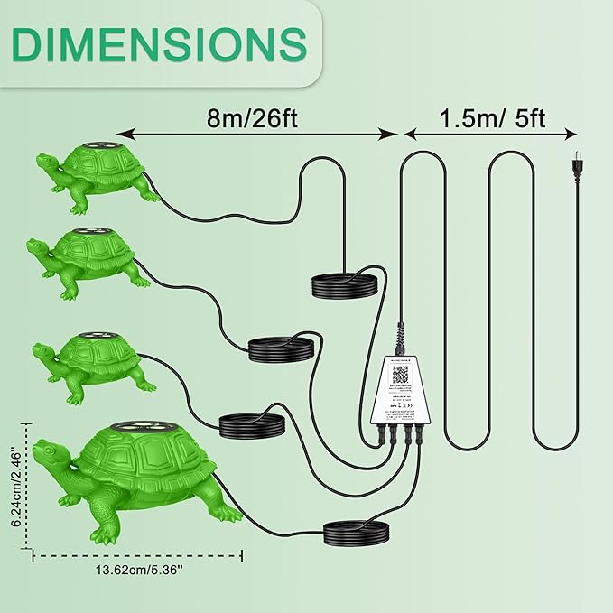 Pond Light LED Underwater with 12V Transformer, 6W Turtle Pond Lights with APP, IP68 Waterproof Fountain Lights with Long Cables for Ponds Fountain Waterfall Yard Water Feature, 4 SpotLights