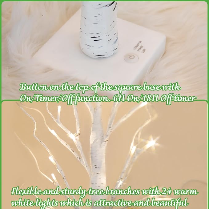 PEIDUO Easter Decorations, 2FT Birch Tree with LED Lights, Warm White Light up Tree Lamp, Easter Tree for Home Table Inside, Easter Decor Indoor, Battery Powered, Timer (2PK)