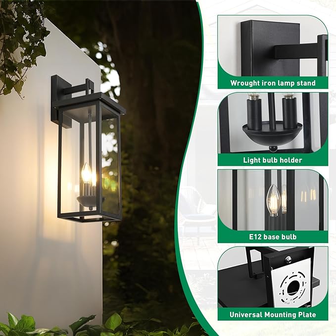 22 Inch Large Black Outdoor Wall Lights Exterior Lighting Fixtures,Outside Lights for House,Front Porch Light,Waterproof Outdoor Wall Sconce Light Carriage Exterior Lights,E12 Base*2