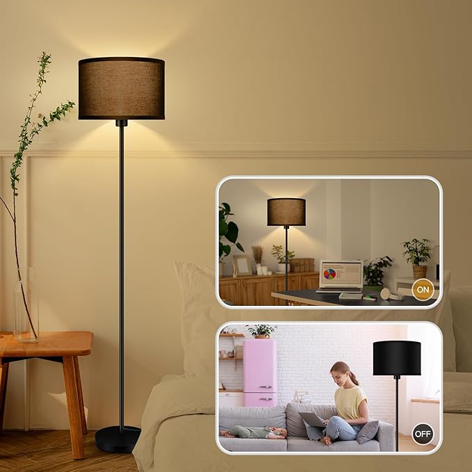 Floor Lamps for Living Room, Modern Standing Lamp, Black Lamp Shades, Foot Switch, Simple Pole Lamps Corner Lamp for Bedroom,Office, Living Room, Den, Bright Reading Floor Lamp(Without Bulb)