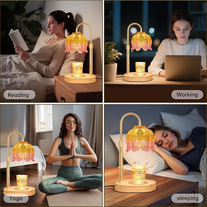 Flower Candle Warmer lamp with Timer Dimmer,Adjustable Height Candle Warmer,Fits All Jar Scented Candles,Christmas Gifts for Mom Women,Candle Lamp for Bedroom Home Decor,Light Pink
