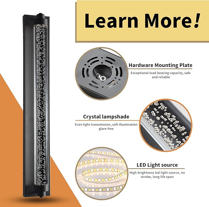 Bubble Crystal Outdoor Wall Lights, 31.4inch LED Modern Wall Mounted Sconce, 3000K-6500K Dimmable Waterproof Outside Lighting Fixtures for House, Porch, Garage, Garden, Bathroom, Indoor