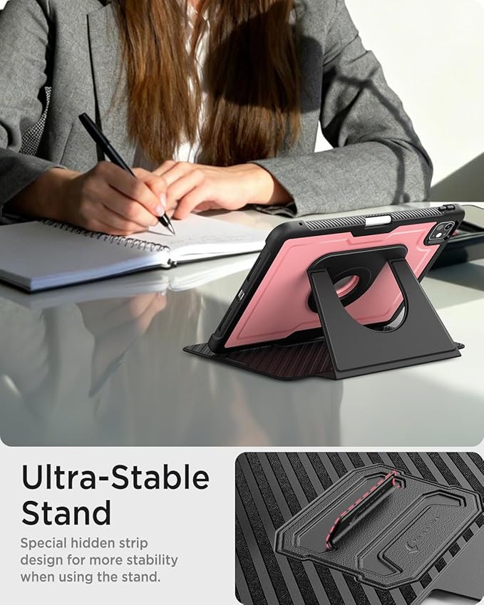 Miimall Leather Case for iPad Pro 13 Inch 2025/2024(M5/M4) with Pencil Holder, [Magnetic Back Cover] [Multi-Angle Landscape&Portrait Viewing] [Rotating Magnetic Stand] Non-Slip Folio Cover, Blackpink