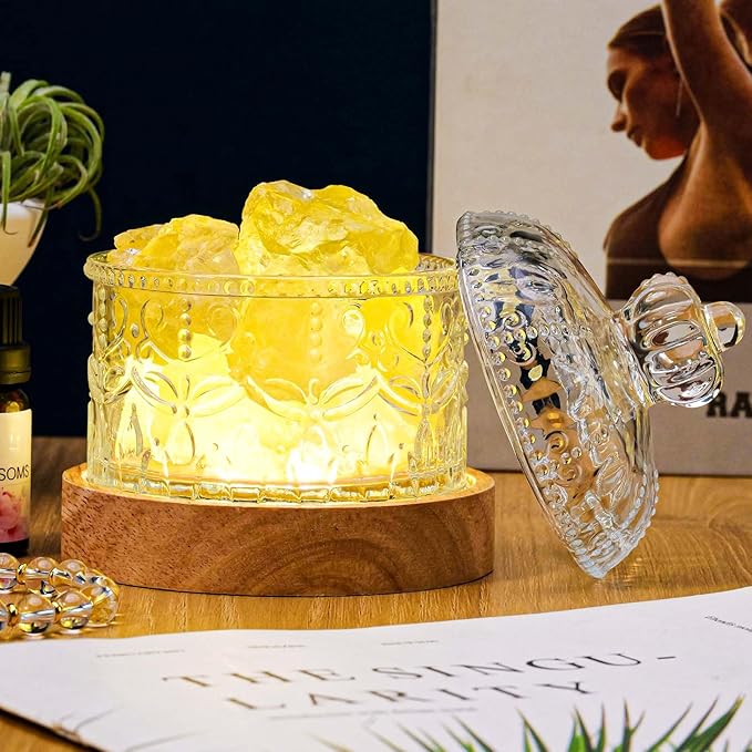 Runyangshi Crystal Lamp Night Light - Natural Citrine Crystal Stone, 3 Lighting Modes with 10 Brightness Levels, Kid & Pet Friendly Design, USB Powered, Ideal for Home and Decor & Gift