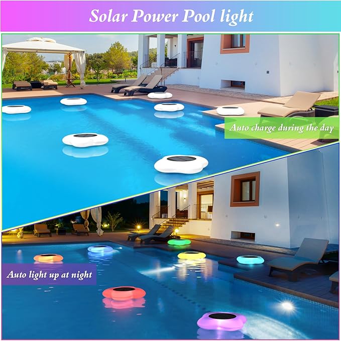 Floating Pool Lights Solar Powered, Solar Pool Lights That Float, Glow in The Dark Swimming Pool Light, Waterproof Light Up LED Pool Accessories 1PC