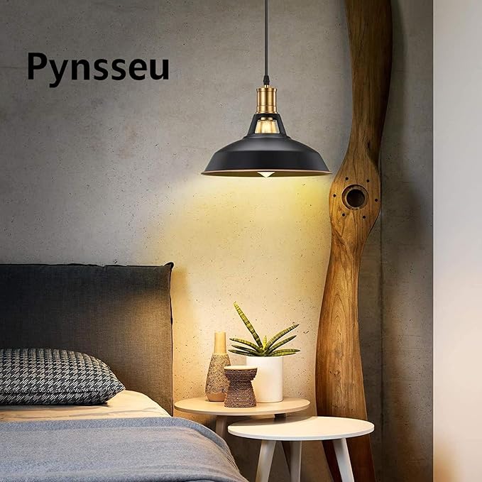 Pynsseu Farmhouse Style Industrial Pendant Light, Vintage Barn Hanging Pendant Lighting, Modern Pendant Lamp Fixture 3 Pack, Oil Rubbed Black Finish