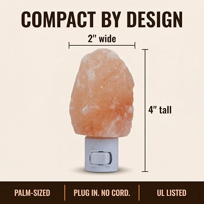 Himalayan Salt Night Light Plug In - Salt Rock Lamp for Bedroom, Bathroom & Hallway | 360 Rotating Plug | Warm Amber Glow | Calming Sleep Light | 2 Bulbs Included | Kids Safe UL Listed | Gift Ready