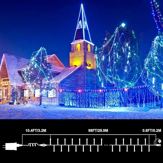 99ft 300 LED Blue Christmas Lights Outdoor Waterproof, Christmas Decorative Mini Lights, Clear Wire String Lights Indoor Plug in, 16 Modes Twinkle Tree Light for Xmas Tree Wedding Party Garden
