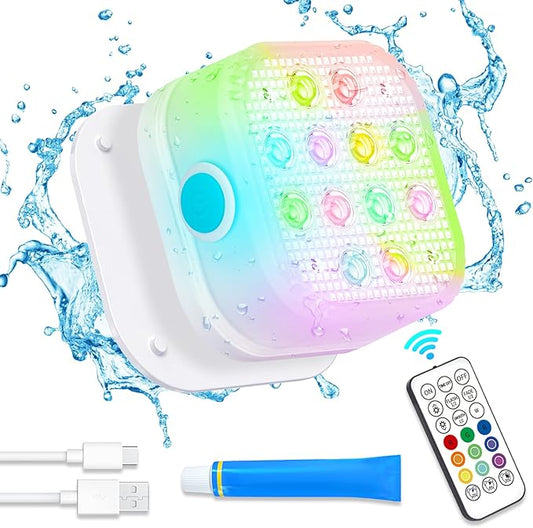 Underwater Led Lights with Remote, IP68 Waterproof Magnet Floating Lights for Bathtubs, Ponds, Parties (1 Set)
