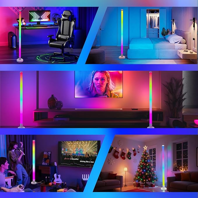 2 Pack DIY Corner Floor Lamp, RGB Corner Lamp 59 in (150 CM) with Remote Control, LED Smart Standing lamp Light with Music Sync, 16 Million Colors, Idea for Bedroom/Living Room/Game Room