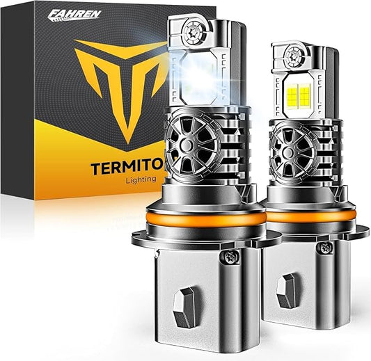 Upgraded 9007/HB5 Bulbs, 60,000LM 12X Ultra Brightness, 6500K Cool White,1:1 Mini Halogen Size, 9007 Light Conversion Kits with Cooling Fan, Plug and Play, Pack of 2