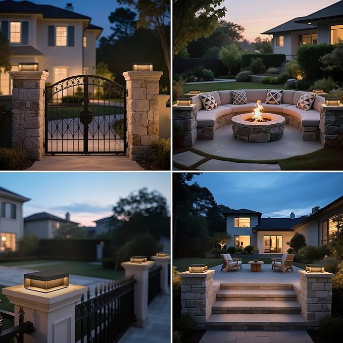 Outdoor Post Light, 11.81" Squre Pillar Post Lights Wired Modern Fence Deck Posts Lamp Waterproof Outside 3000K Warm LED Lantern for Flat Surface Patio Garden Decoration