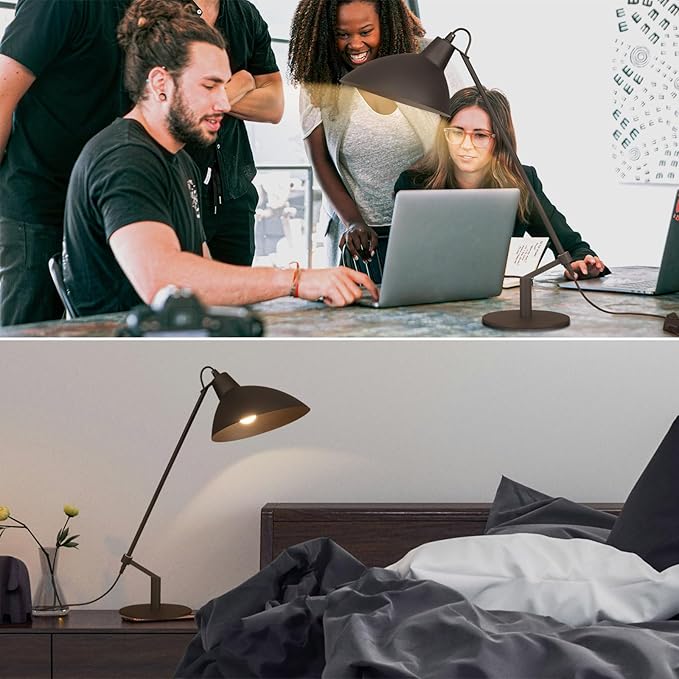 Desk Lamp Modern Industrial 100% Metal Table Lamp 22", Soft White Light (3000K) with Adjustable Switch, Ideal for Office Bedroom Study Room Living Room Nightstand Bedside Lamps Sand Black