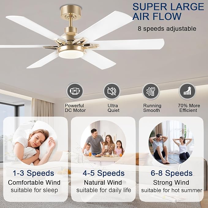 52in Ceiling Fans with Lights RGB Ceiling Fan with Light and Remote/APP Control,Low Profile Ceiling Fans with Lights for Bedroom,Living Room,Kids Room,3CCT Dimmable Modern Ceiling Fan, 6 Speeds,white