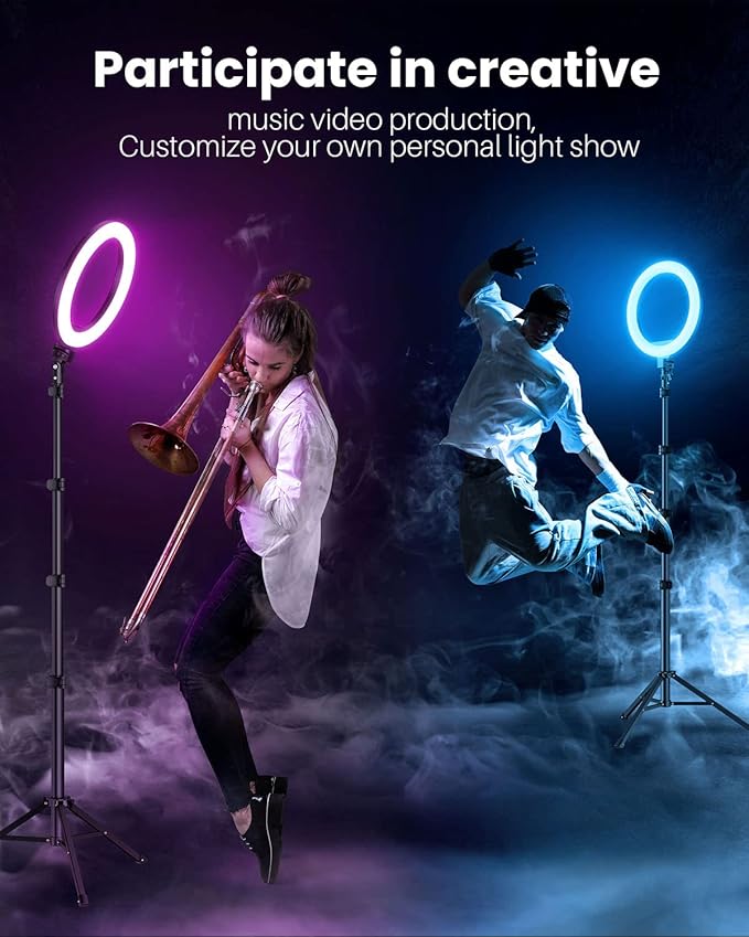 Weilisi 12'' Ring Light with Stand 72'' Tall & 2 Phone Holders,38 Color Modes Selfie Light with Tripod Stand, Big LED Ring Light for iPhone/Android/Camera,YouTube,Makeup
