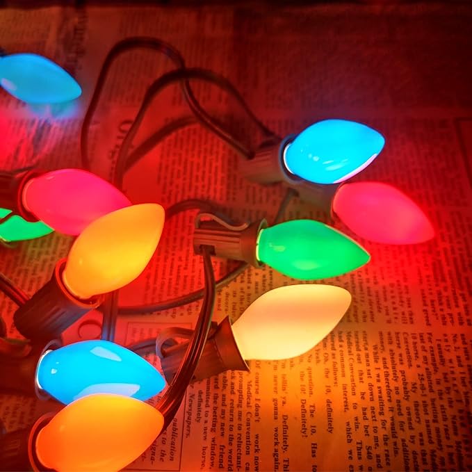 C7 Christmas String Lights-25ft Ceramic Vintage Multicolor Lights with 27 Colorful Incandescent Bulbs (2 Spare), Outdoor String Lights for Party Backyard Christmas Wedding