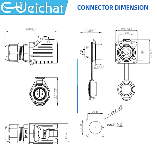 EW-LP16 Industrial Waterproof Connector IP68 Quickly Plugging Aviation Connector PBT Plastic Shell Circular Connector Fast Release Electrical Connector M16 2-9 Pin Flange Socket (4 Pin)