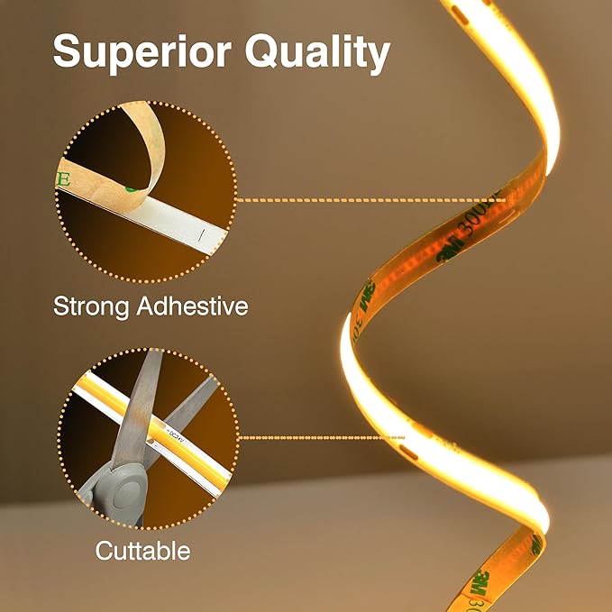 COB LED Strip Lights Natural White,24V Dimmable led Light Strip KIT with Remote and app Control,4000K 65FT/20m 8mm Wide Ra>90 Cuttable Flexible Strip Lights for Bedroom,Shelf,Cabinet