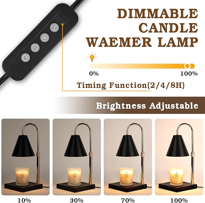 Candle Warmer Lamp with Timer Dimmer, Electric Candle Lamp Warmer for Bedroom Decor, Birthday Gifts for Women Mom, Height Adjustable Metal Candle Lamp, Home Decor for House Warming Gifts, Black