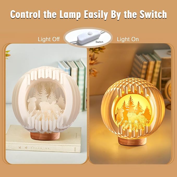 Light Up E-aster lights with USB Charging for Tabletop, Paper Carving Easter Decorations indoor for Home,Ea-ster Table Decor Lamp,Easte-r Gifts for Kids,Easter Basket Stuffers for Boys Girls Teens