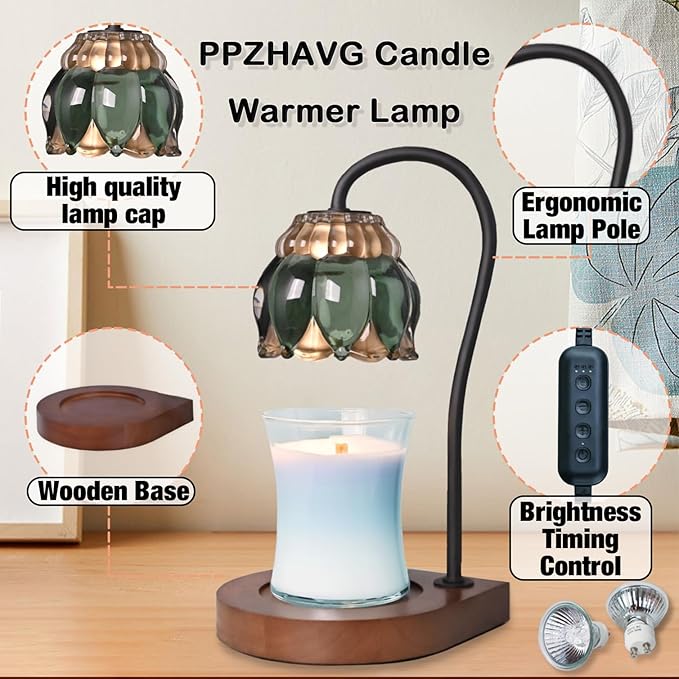 Candle Warmer Lamp Birthday Gifts for Women Mom, Mothers Day Gifts, Compatible with All Jar Candles, Wax Melt for Candle Home Decor, Modern Farmhouse Decor, Candle Warmer Timer DarkGreen