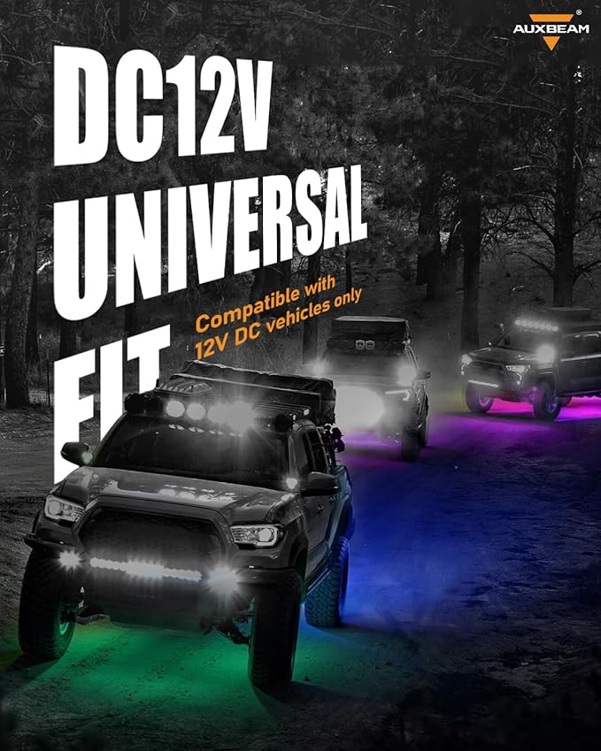 Auxbeam 2-Pod Dynamic Color Changing RGB LED Rock Lights for Trucks UTV ATV Boat Waterproof, Bluetooth&Remote Control Wheel Well Lights w/Brake Mode, 1 Year Warranty, (No Controller)