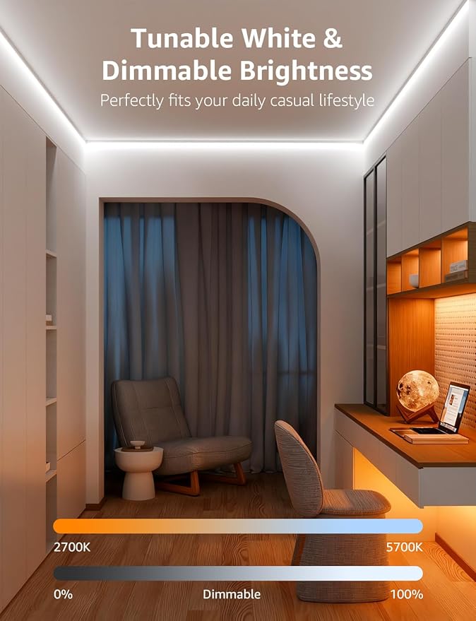 Lepro S2 AI Smart LED Strip Lights - 32.8ft RGBCW Light Strips with 2700K-5700K Tunable Warm White, Color Segment DIY, Personalized Al Lighting Designer, APP Control(No Remote), 2.4G Wi-Fi & Bluetooth