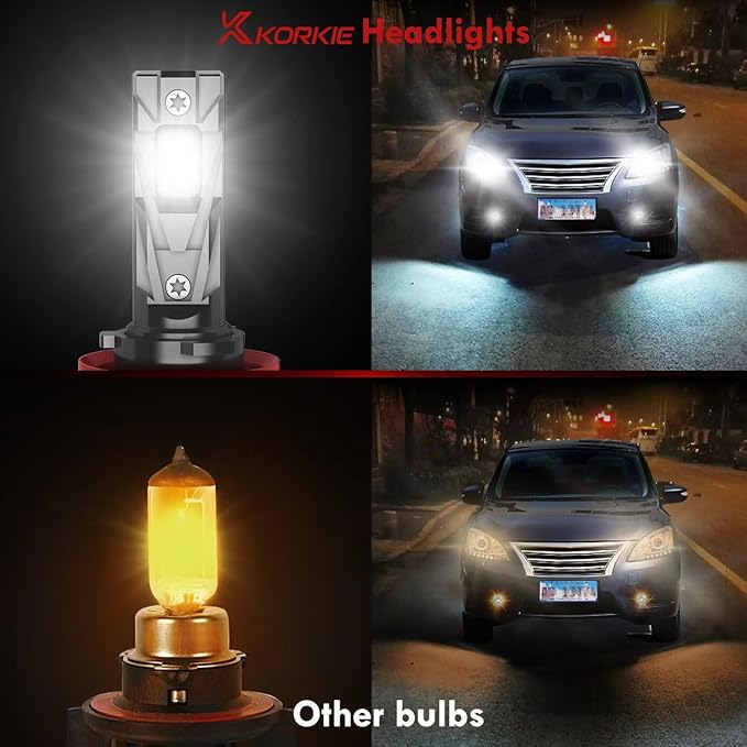 KORKIE H11/H9/H8 Headlight Bulbs, 24000 LM Bright 6000K Cool White H11 Light Bulb, IP68 Waterproof,Plug and Play,Pack of 2