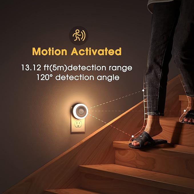 Briignite Motion Sensor Night Light, [4 Pack], Night Lights Plug into Wall, Auto On/Off Motion Activation Nightlight, Energy-Saving 0.6W LED, Warm White, Ideal for Kids, Bedroom, Bathroom
