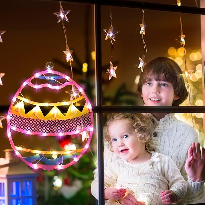 LAMPHOME 17" Lighted Pink with Yellow Chevron Stripe Easter Egg Window Silhouette
