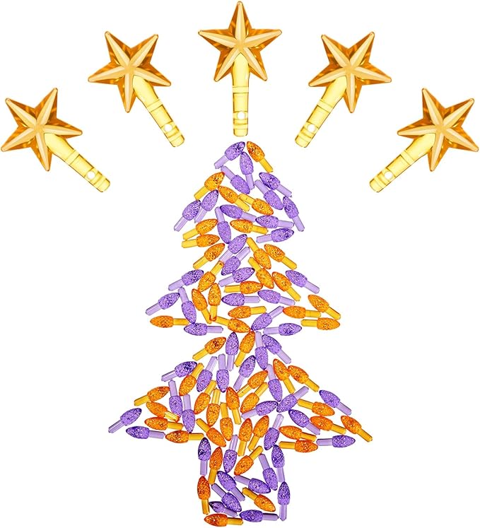 Boao 100 Pieces Ceramic Christmas Tree Bulbs and 5 Stars Replacement Plastic Bulbs for Ceramic Christmas Tree Decorations (4 mm Diameter,Purple and Orange)