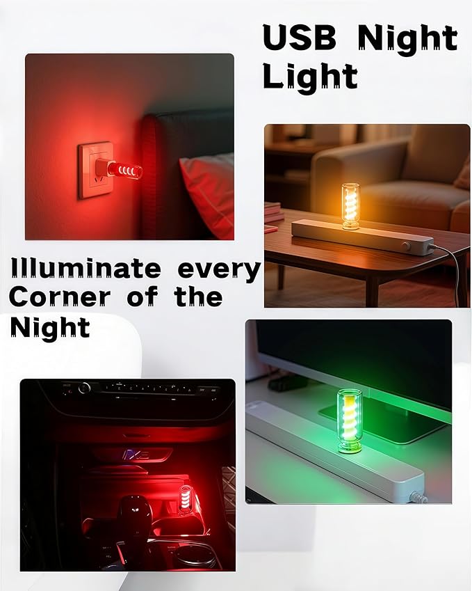 LED Car Interior Light, Touch Control USB Night Lamp, Retro Style Ambient Lighting for Auto, Bedroom, Desk (2PCS White)