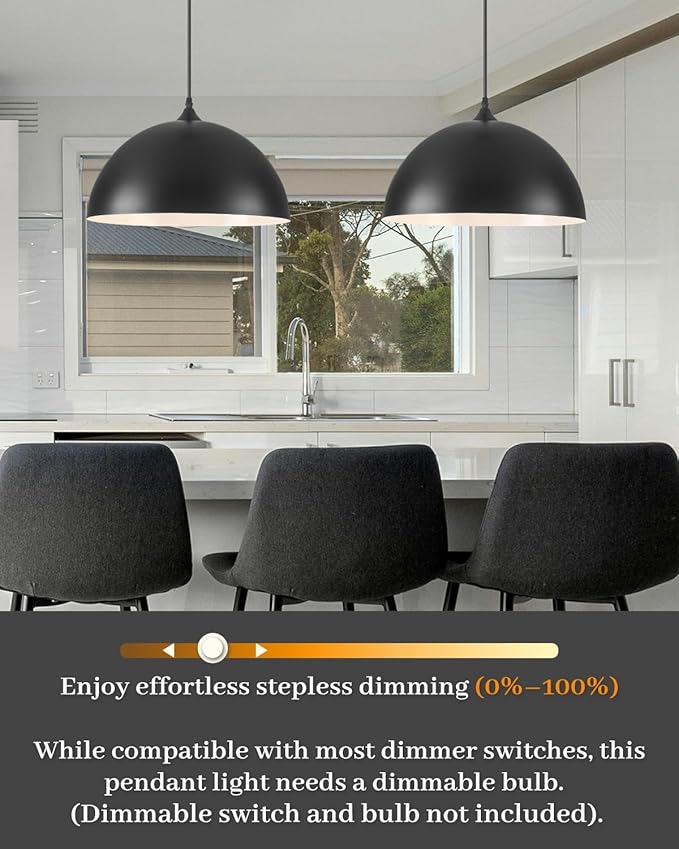 Large Dome Pendant Lights Kitchen Island, 16 Inch Black and White Dome Pendant Light, Black Farmhouse Pendant Light, Large Black Pendant Lights for Kitchen Island 1 Pack