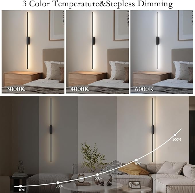 39.4In Battery Operated Wall Sconces Set of Two,12000mAh Wireless Rechargeable Sconces 3 Colors Dimmable with Remote for Living Room Bedroom