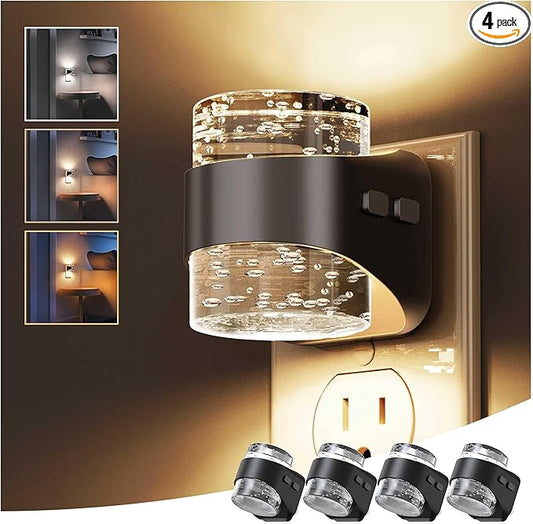 L LOHAS LED Night Light, Bubble Night Lights Plug into Wall,4 Pack 3000K/4000k/5000K Adjustable Color Temperature Night Light,Dimmable Nightlights with Dusk to Dawn Sensor for Rooms Bathroom Hallway