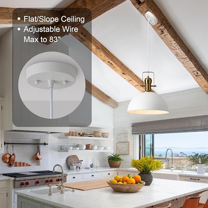 12 Inch Sandy White Farmhouse Pendant Lights for Kitchen Island Industrial Adjustable Height Vintage Dome Hanging Light Fixtures for Barn,Dining Room 2 Packs