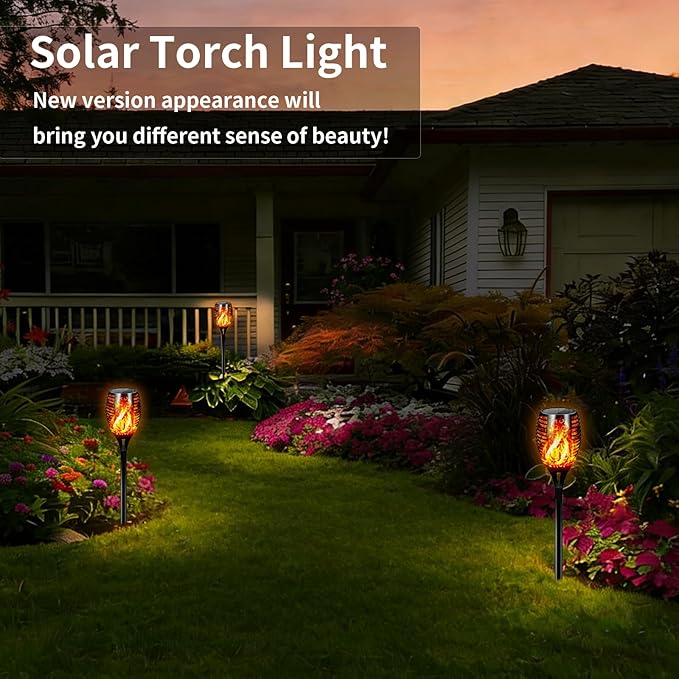 Solar Lights Outdoor Upgraded 6 Pack, 22" Tall & Super Larger Size, Waterproof Tiki Torches for Outside, 2200mAh Solar Solar Torch Light with Flickering Flame for Path Yard Garden