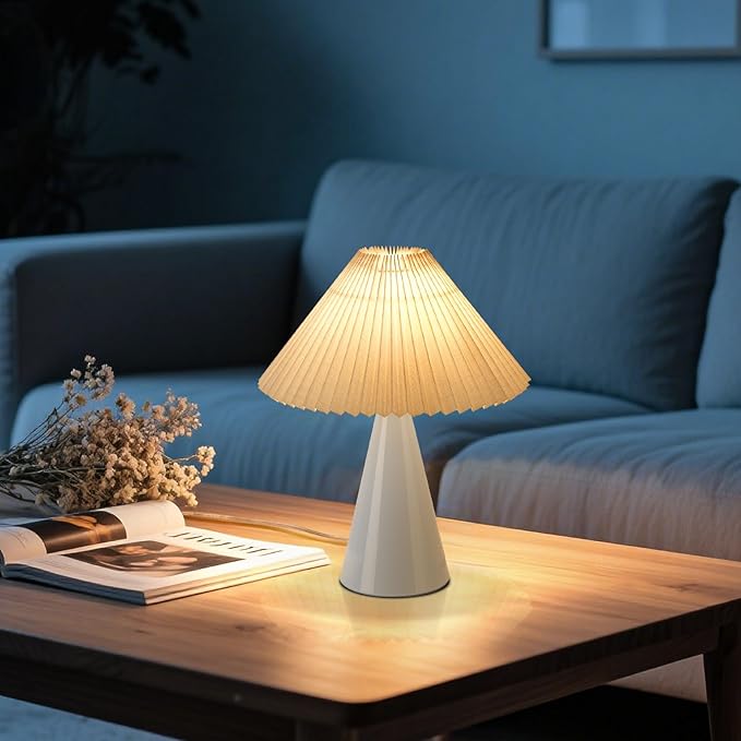 Light Blue Small Table Lamp, Cute Table Lamp, Pleated Table Lamp,Light Blue Bedroom Lamps for Nightstand, Small Scalloped Lamp Shade Table Lamps for Small Spaces for Bedroom,Living Room