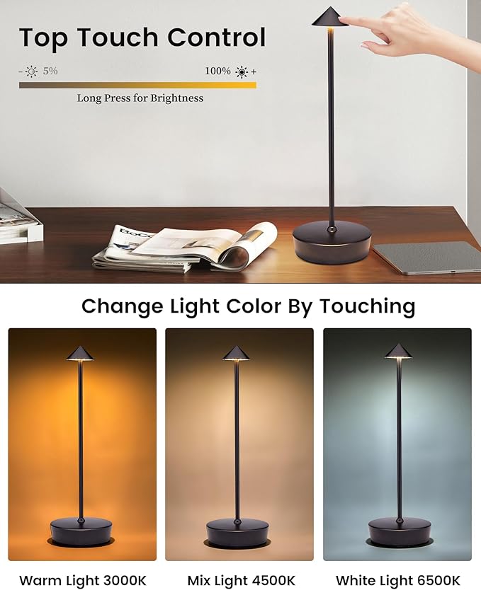 Cordless Led Table Desk Lamp 2 Pack, 7000mAh Battery Outdoor Table Light Waterproof for Restaurant Patio Camping Home Decor, USB-A Output, Brightness Memory, Dimmable