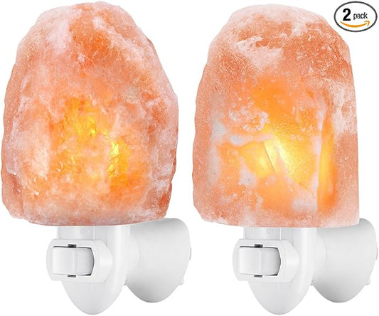 AMIR (Upgraded) Salt Lamp, Natural Himalayan Crystal Salt Light with 4 Bulbs, 11.2oz Mini Hand Carved Night Light, with UL-Certified Wall Plug, Decoration Salt Rock Lamp (2 Pack)