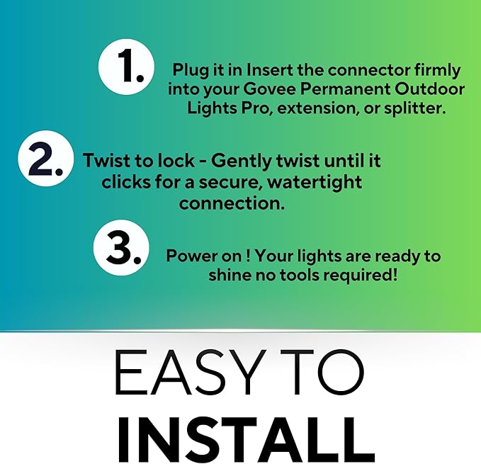 3-Pin IP68 Y Splitter – Specifically Designed for Govee Permanent Outdoor Lights (H705A, H705B, H705C, H706A, H706B, H706C) – Waterproof Cable Connector for Roofline (Black)
