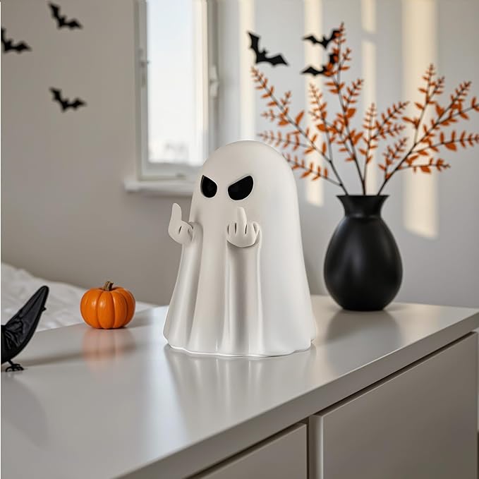 Halloween Middle Light Up Ghost Figurine,5.1" Large Cute Spooky Ghost Statue,Halloween Decorations Indoor,Resin Statue for Party, Home, Indoor & Porch Decor