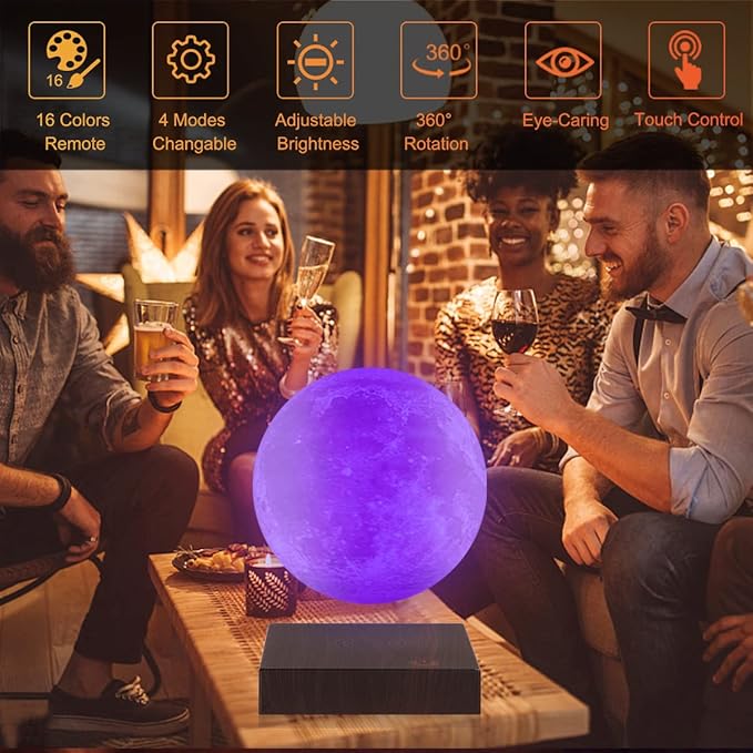 UVEHAS Levitating Moon Lamp, Floating and Spinning 3D Moon Light Magnetic Levitation Lunar Night Lights Unique Holiday Birthday Gifts Room Table Desk Decoration, 16 Colors LED Moon