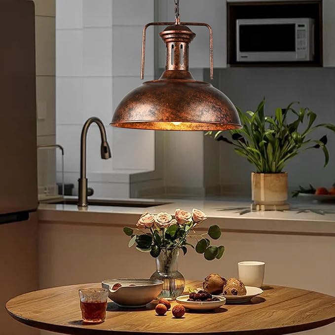 TAKEGO 16.14" Large Pendant Light, Dome Copper Pendant Light, Farmhouse Pendant Lights Kitchen Island, Vintage Pendant Lights Rustic Light Fixtures, Hanging Ceiling Lamp for Kitchen Island (Large)