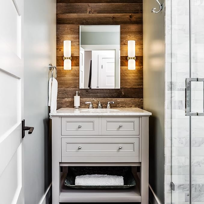 Gold Wall Sconces Mid Century Wall Light Modern Gold Wall Sconces Set of Two 2-Light Modern Wall Light Bathroom Vanity Light Milky White Glass for Bedroom Kitchen Dining Room (Gold)