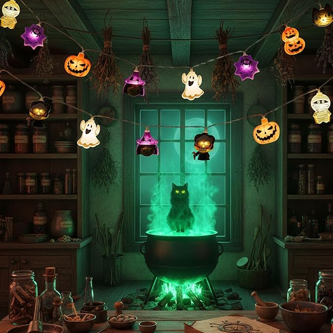 Halloween String Lights, 10 FT 20 LED Fall Fairy Lights USB & Battery Optional Halloween Decor Autumn Light 8 Flashing Modes Cute Skull String Lights 2025 Indoor Outdoor Decor for Home Yard Patio