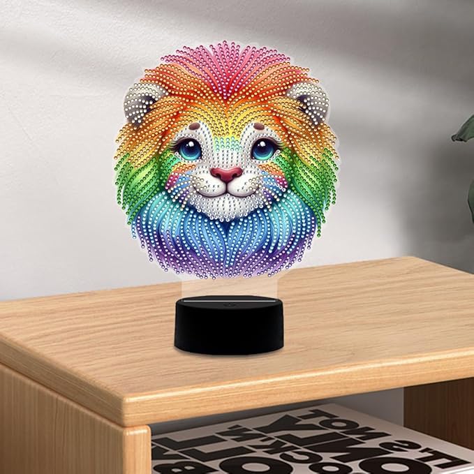 Lion Diamond Art Painting Night Light,Diamond Art Painting Kits Desktop Touch Lamp Ornaments for Tabletop Decor Diamond Art Accessories for Adult Beginner Bedrooms Living Room